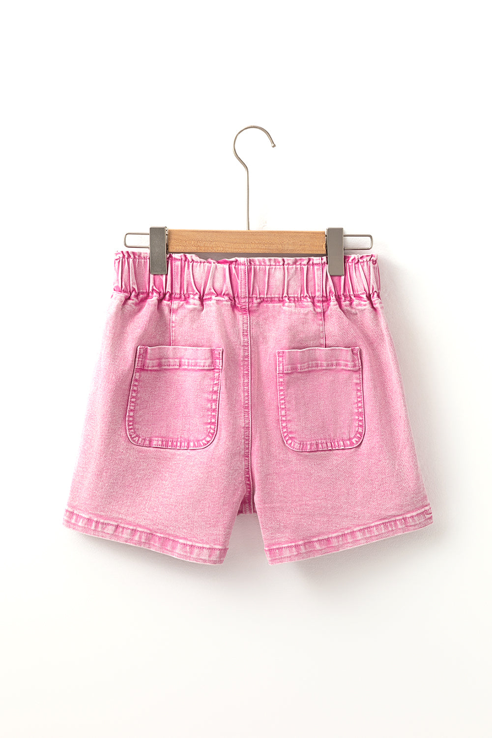 Strawberry Pink Elastic High Waisted Denim Shorts